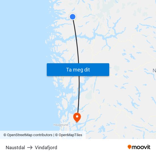 Naustdal to Vindafjord map