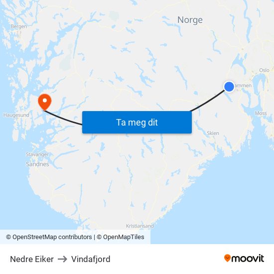 Nedre Eiker to Vindafjord map