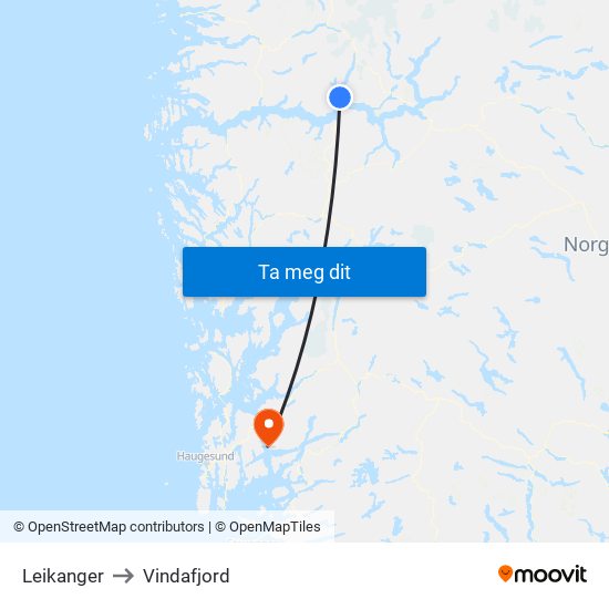 Leikanger to Vindafjord map