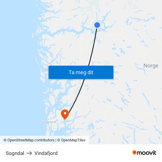 Sogndal to Vindafjord map