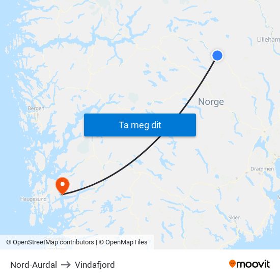 Nord-Aurdal to Vindafjord map