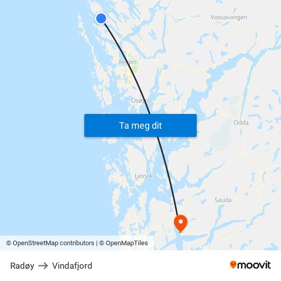 Radøy to Vindafjord map