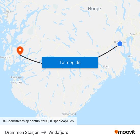 Drammen Stasjon to Vindafjord map
