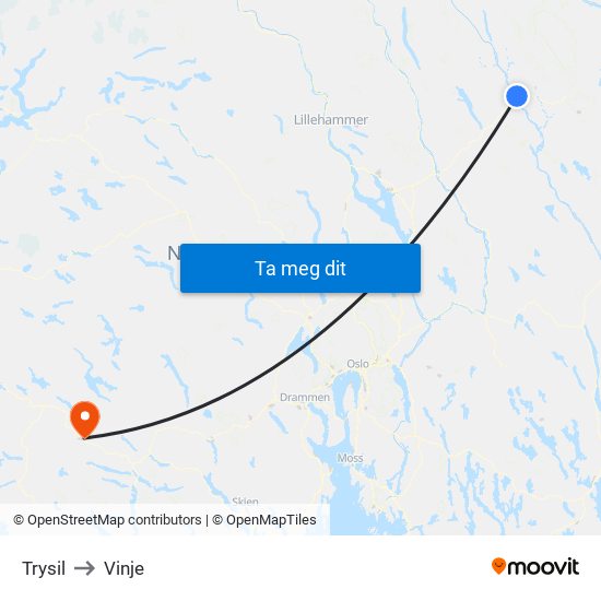 Trysil to Vinje map