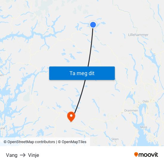 Vang to Vinje map