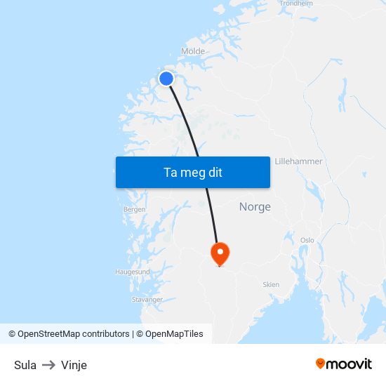 Sula to Vinje map