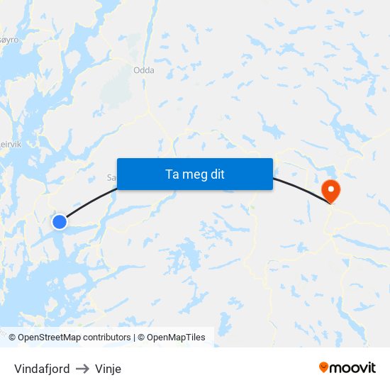 Vindafjord to Vinje map