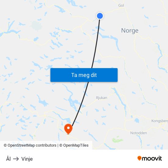 Ål to Vinje map