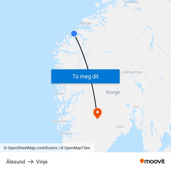 Ålesund to Vinje map