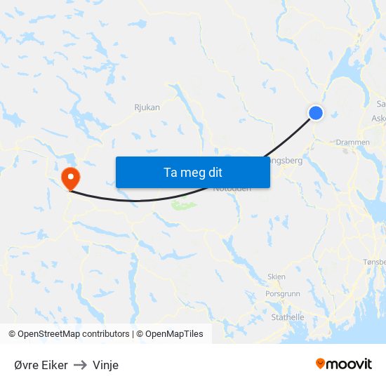 Øvre Eiker to Vinje map