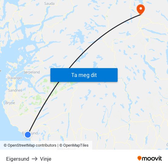 Eigersund to Vinje map