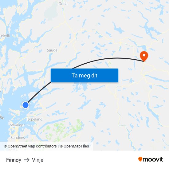 Finnøy to Vinje map