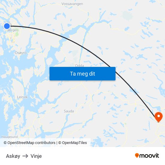 Askøy to Vinje map