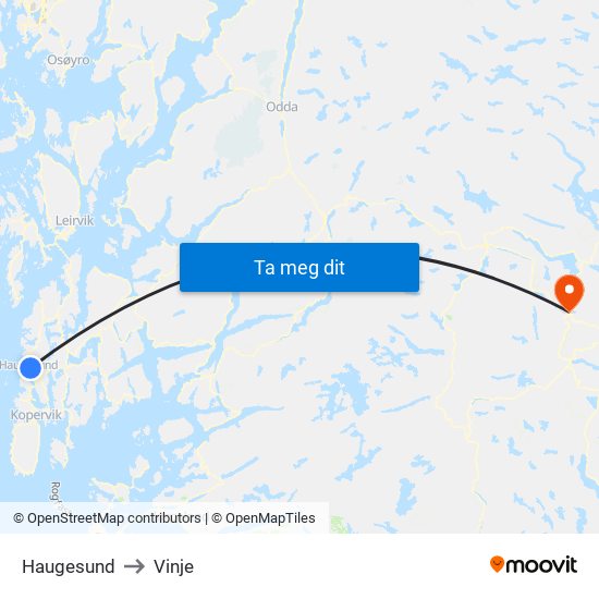 Haugesund to Vinje map