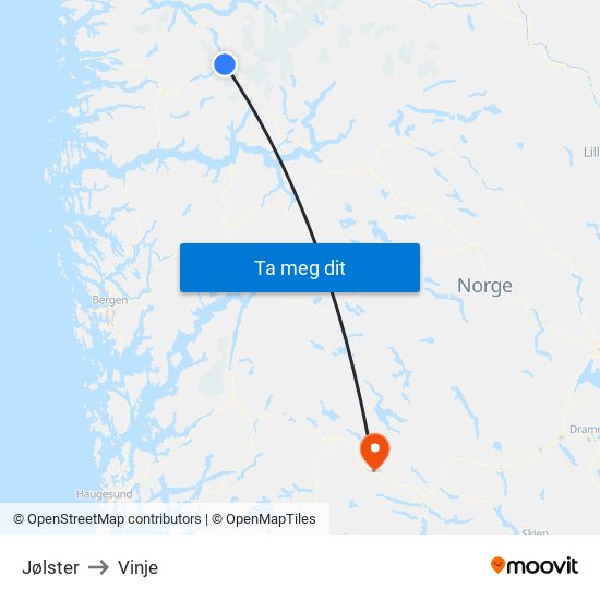 Jølster to Vinje map