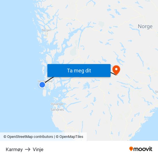 Karmøy to Vinje map