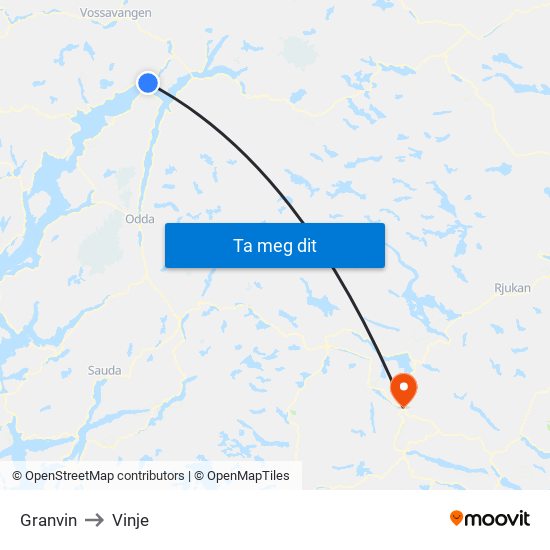 Granvin to Vinje map