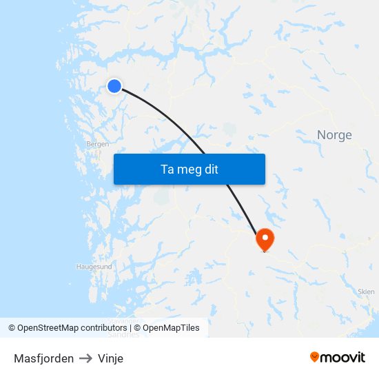 Masfjorden to Vinje map