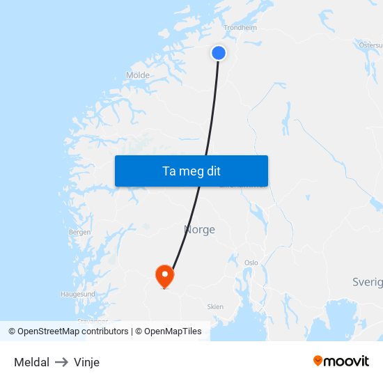 Meldal to Vinje map