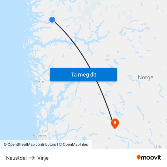 Naustdal to Vinje map