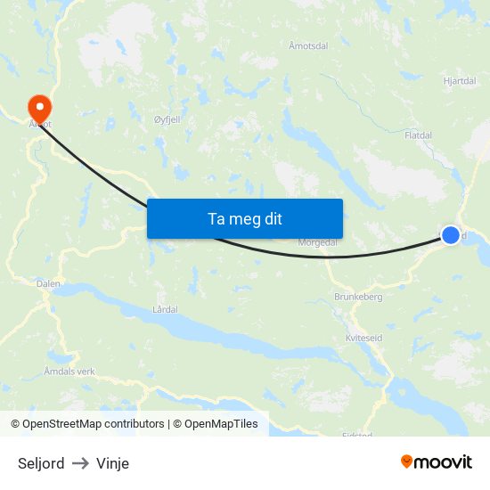 Seljord to Vinje map