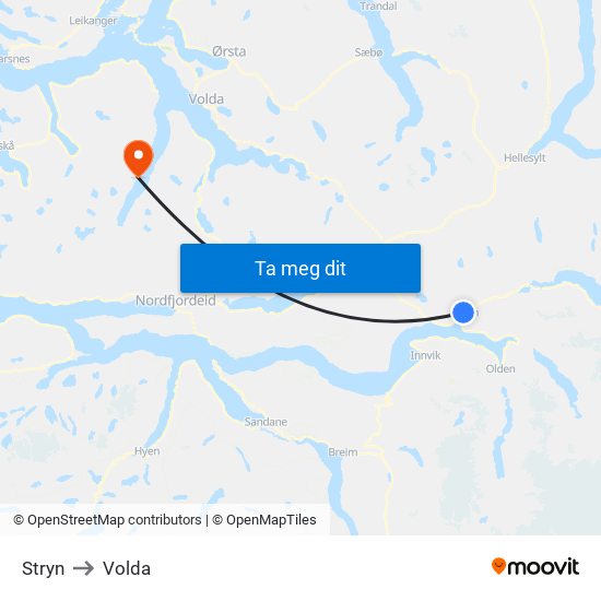 Stryn to Volda map