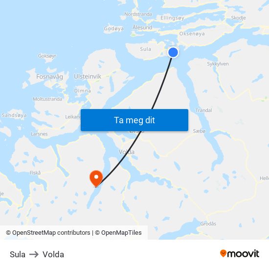 Sula to Volda map