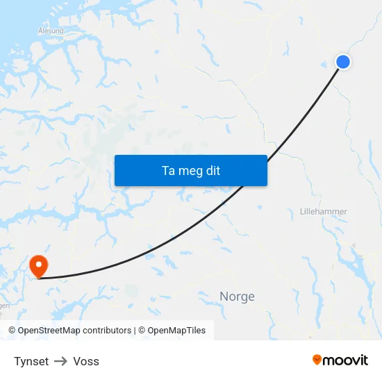 Tynset to Voss map