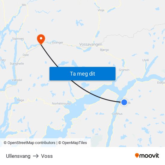 Ullensvang to Voss map