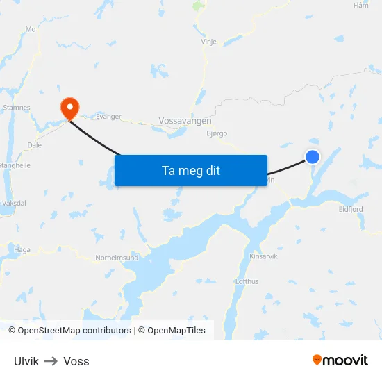 Ulvik to Voss map