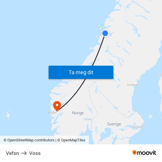 Vefsn to Voss map