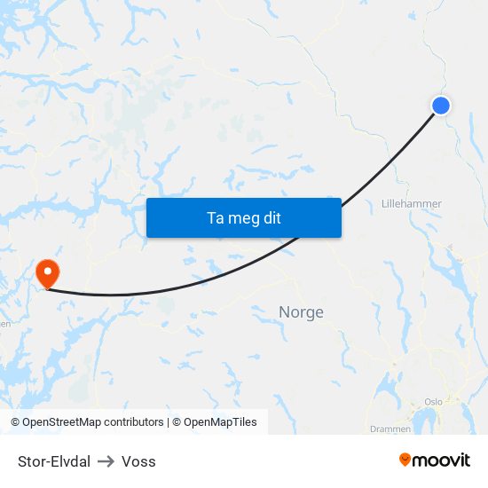 Stor-Elvdal to Voss map