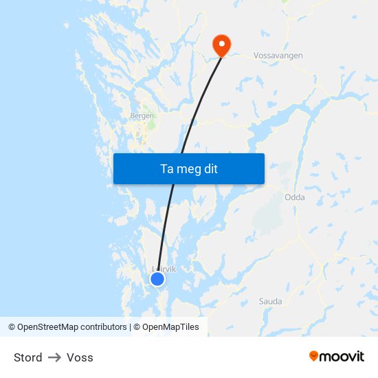 Stord to Voss map
