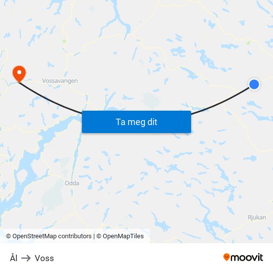 Ål to Voss map