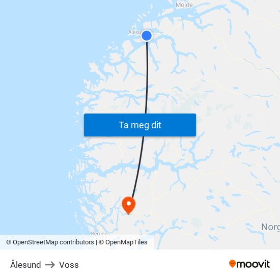 Ålesund to Voss map