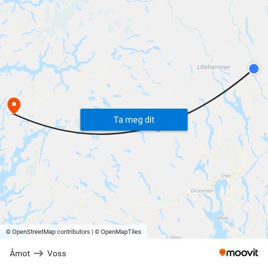 Åmot to Voss map