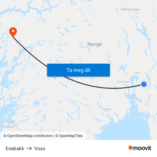 Enebakk to Voss map
