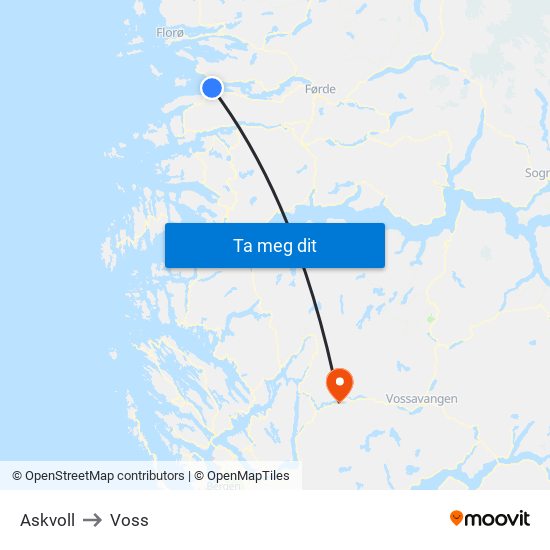 Askvoll to Voss map