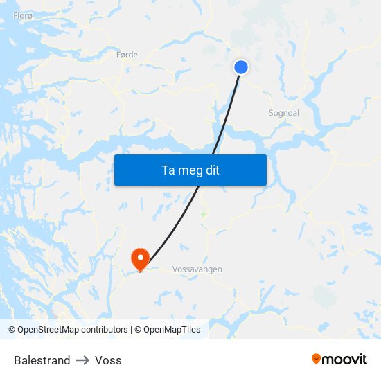 Balestrand to Voss map