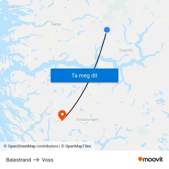 Balestrand to Voss map