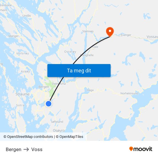 Bergen to Voss map