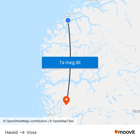 Hareid to Voss map