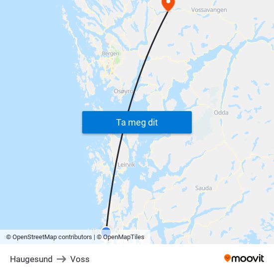Haugesund to Voss map
