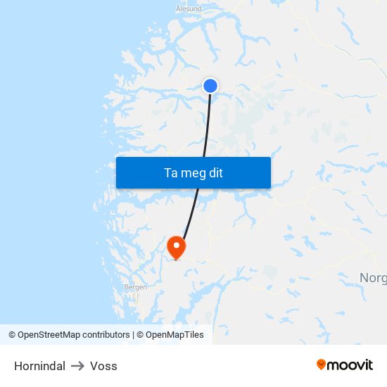 Hornindal to Voss map