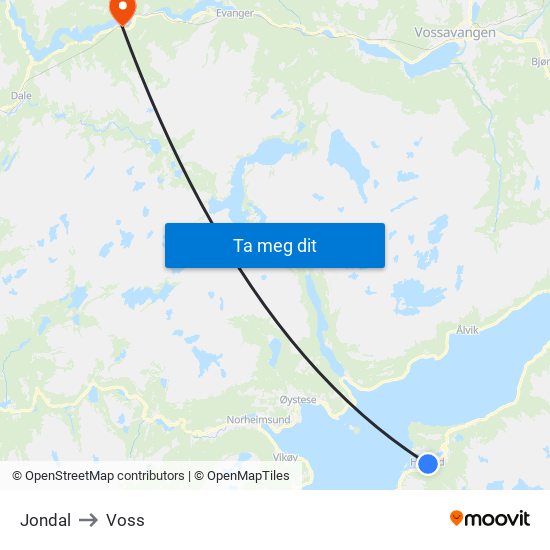 Jondal to Voss map