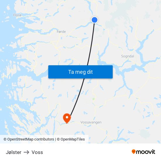 Jølster to Voss map
