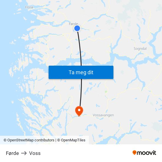 Førde to Voss map