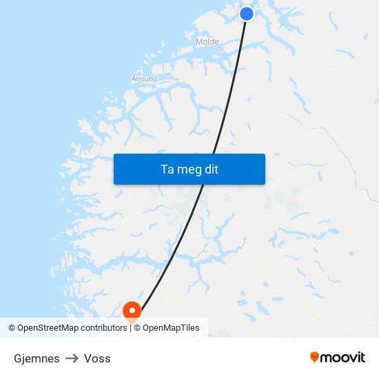 Gjemnes to Voss map