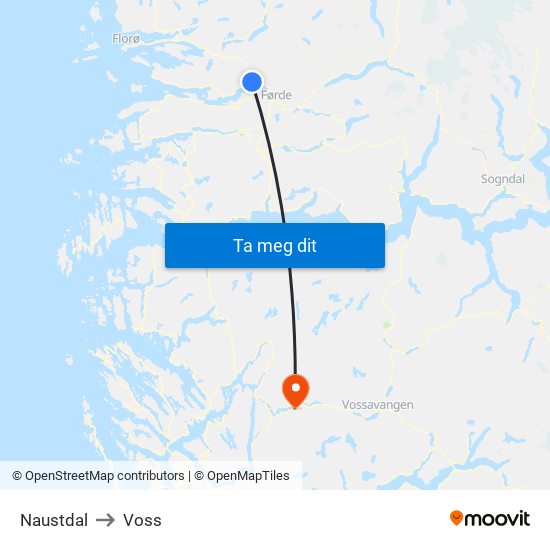 Naustdal to Voss map