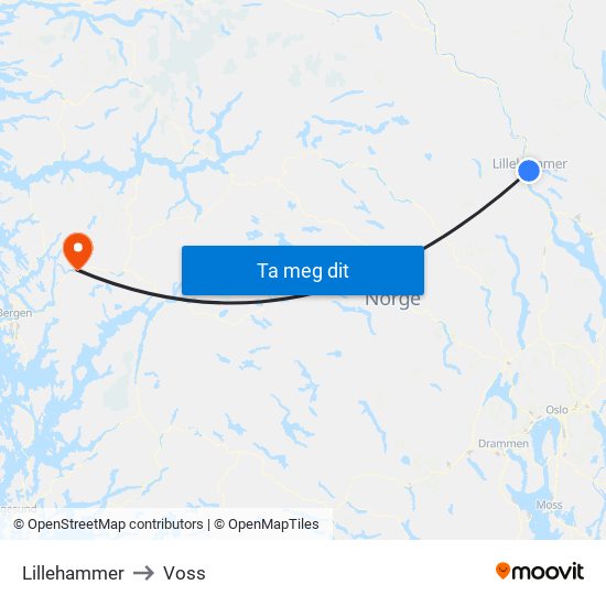 Lillehammer to Voss map